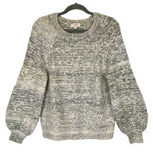 Loft Chunky Knit Sweater Women Sz S Gray/White Marled Balloon Sleeves Ribbed